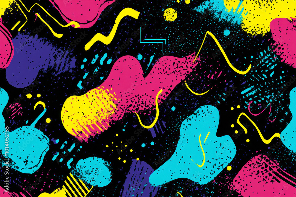 Neon abstract shapes with bold lines on dark background Neon abstract shapes with bold lines on dark background