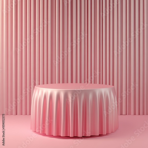 Abstract scene podium for mock up presentation in minimalism style with pink curtain