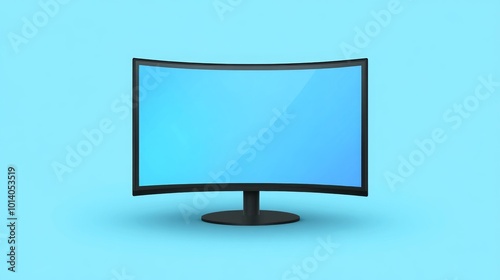 A modern curved monitor on a blue background.