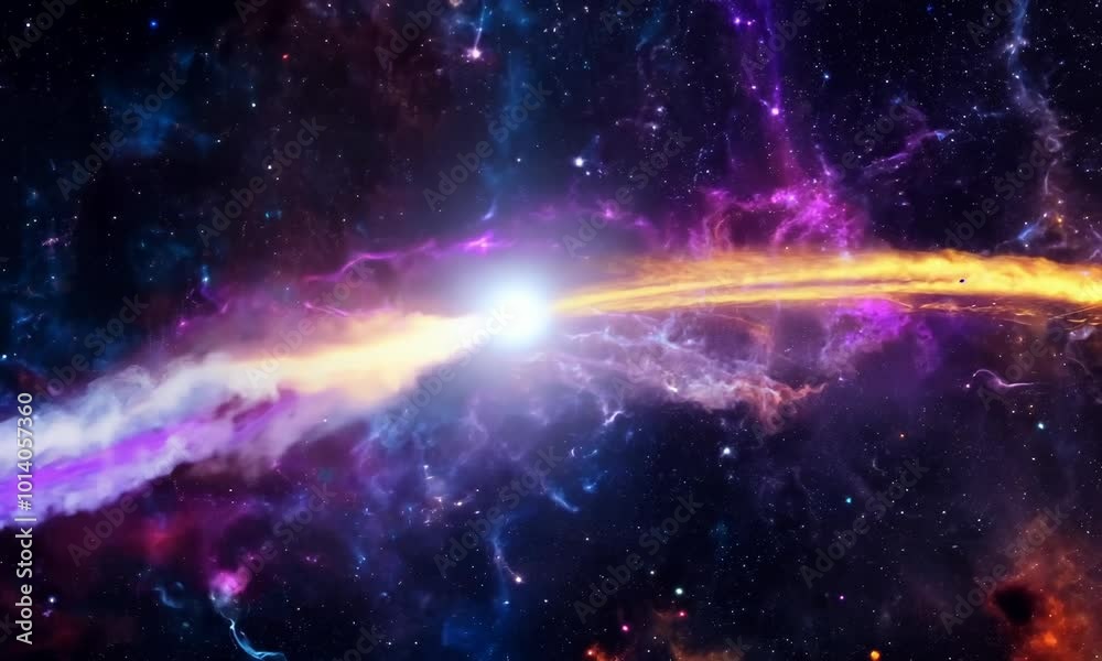 Comet with a long tail passing close to a vibrant nebula. Video Comet with a long tail passing close to a vibrant nebula. Video