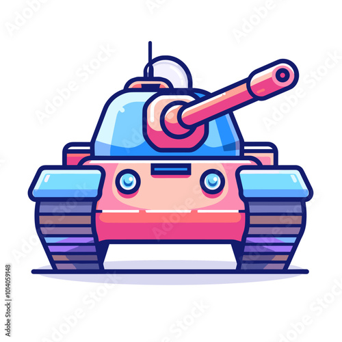 Cartoon tank. Vector illustration in a flat style on a white background.