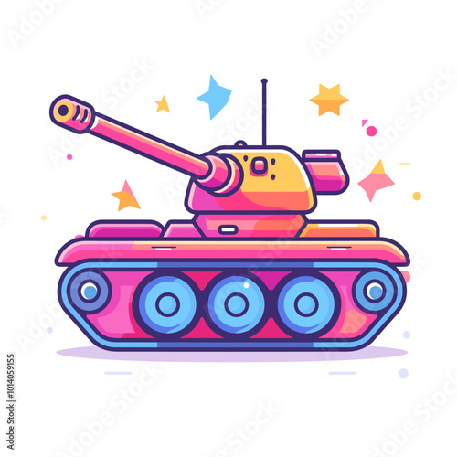 Cartoon tank. Vector illustration in a flat style on a white background.