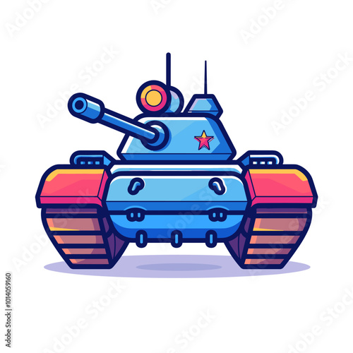 Cartoon tank. Vector illustration in a flat style on a white background.