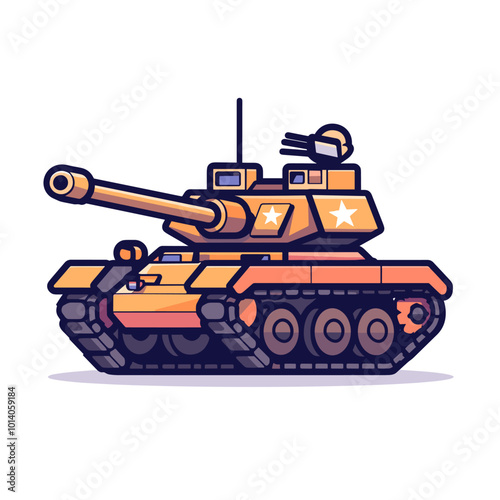 Cartoon tank. Vector illustration in a flat style on a white background.