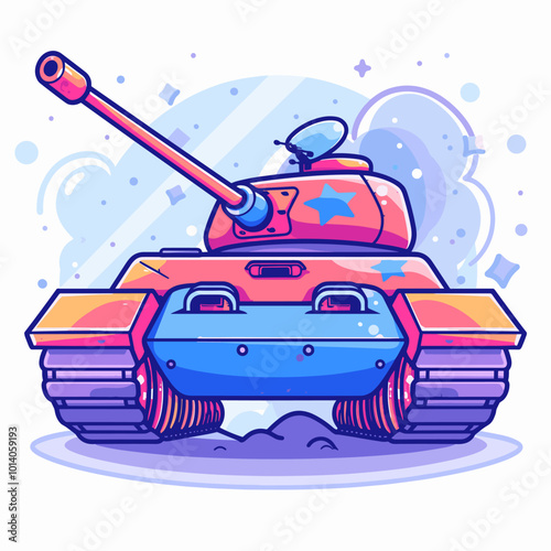Cartoon tank. Vector illustration in a flat style on a white background.