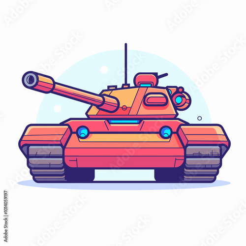 Cartoon tank. Vector illustration in a flat style on a white background.