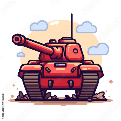 Cartoon tank. Vector illustration in a flat style on a white background.