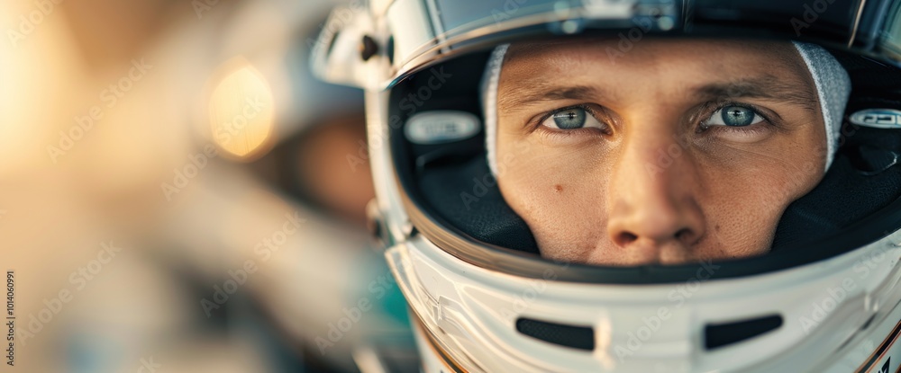 The Determined Focus of a Racer Capturing the Spirit of Motorsport in a Helmeted Portrait The Determined Focus of a Racer Capturing the Spirit of Motorsport in a Helmeted Portrait