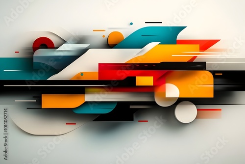 Surrealist cubist inspired interpretation of an advanced multi modal transportation system featuring fragmented angular shapes and disjointed perspectives in a vibrant kaleidoscopic color scheme photo