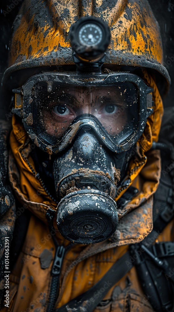 Close Up Portrait of a Man Wearing a Gas Mask and Helmet Close Up Portrait of a Man Wearing a Gas Mask and Helmet