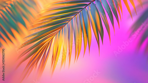  Vibrant palm leaf on a gradient pink-purple background