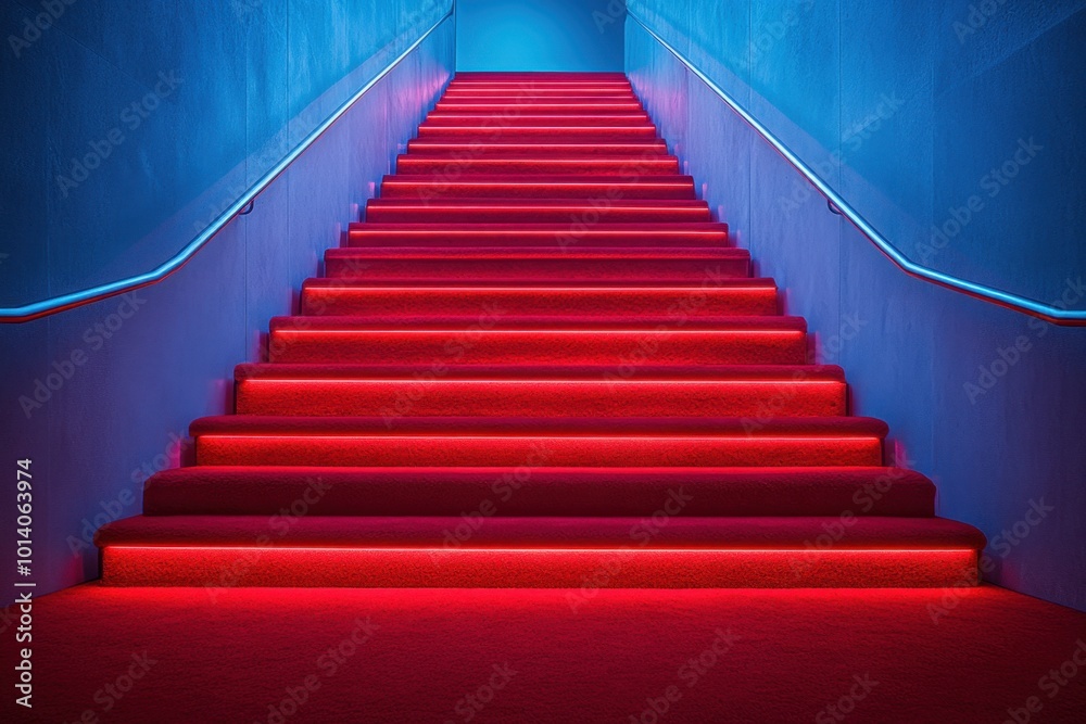 Red carpet on the stairs. Path to glory, victory and success Red carpet on the stairs. Path to glory, victory and success