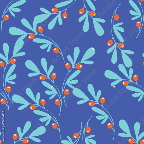 Wallpaper Mural Vibrant pattern featuring cream branches with coral berries against a pink background. Torontodigital.ca