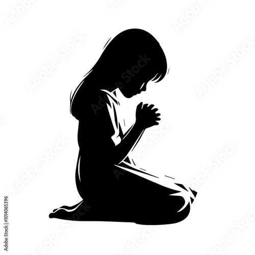 Girl praying on her knees