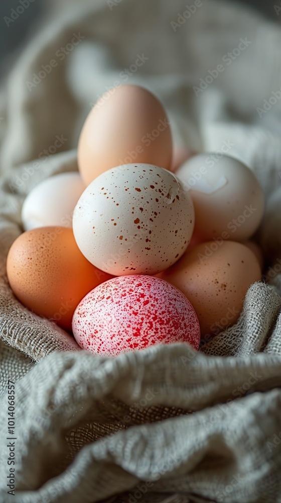 Close-up of Rustic Easter Eggs in Burlap Nest Close-up of Rustic Easter Eggs in Burlap Nest