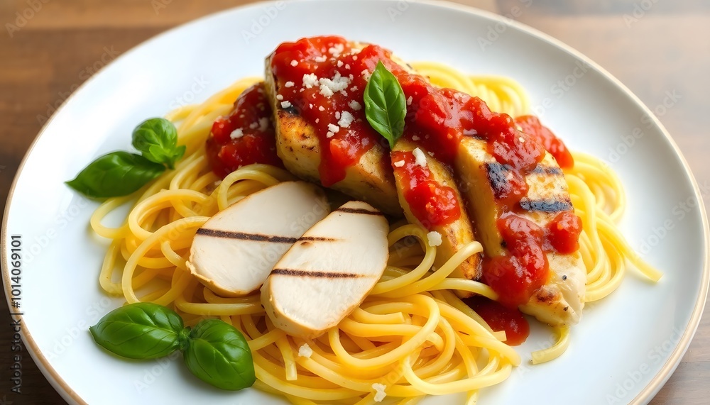 Delicious Spaghetti Squash with Marinara Sauce and Grilled Chicken, a Healthy and Tasty Meal Delicious Spaghetti Squash with Marinara Sauce and Grilled Chicken, a Healthy and Tasty Meal