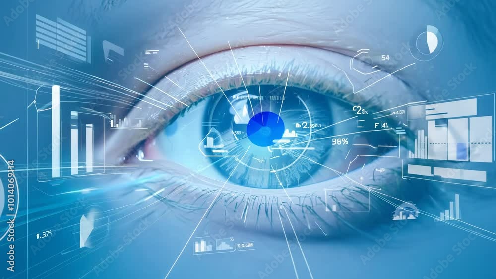 Holographic glowing eyes AI computer vision virtual reality eye eyelid ...