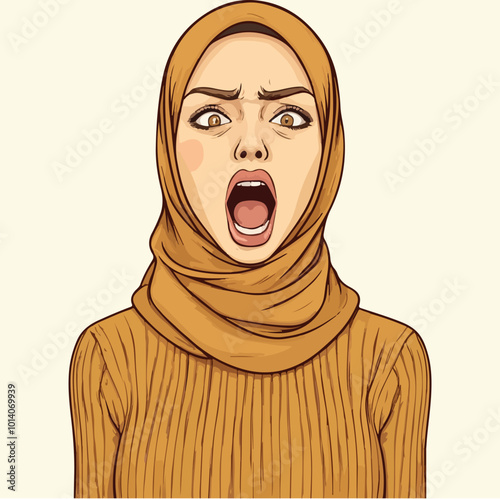 A woman with hijab yelling illustration