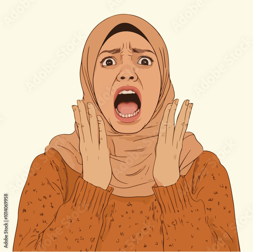 A woman with hijab yelling illustration