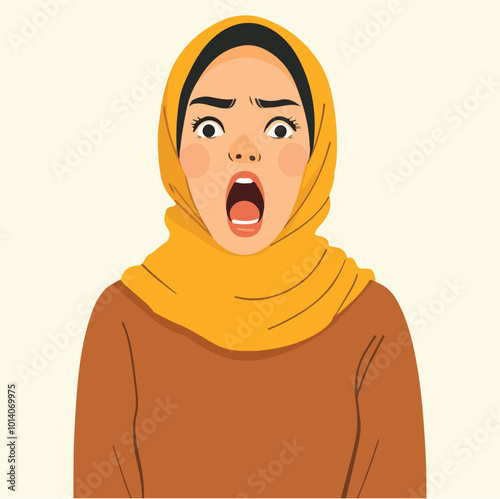 A woman with hijab yelling illustration