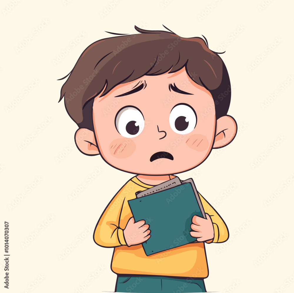 A boy with book looks confuses illustration A boy with book looks confuses illustration