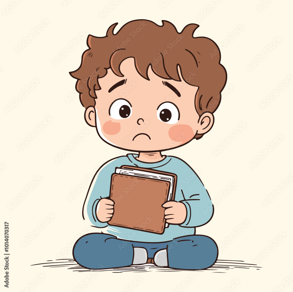 A boy with book looks confuses illustration A boy with book looks confuses illustration
