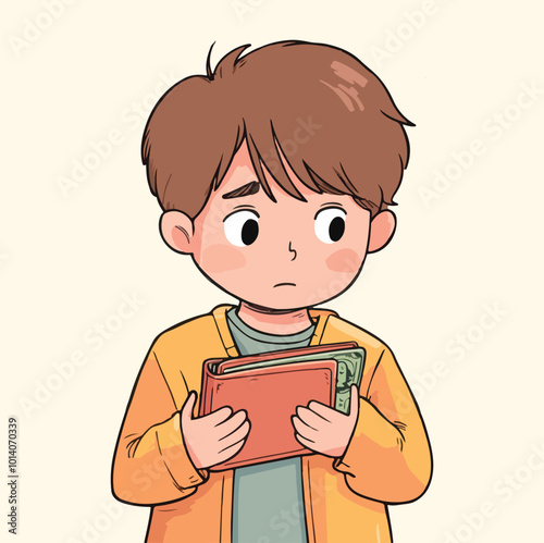 A boy with book looks confuses illustration