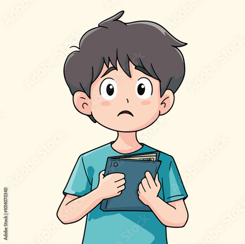 A boy with book looks confuses illustration
