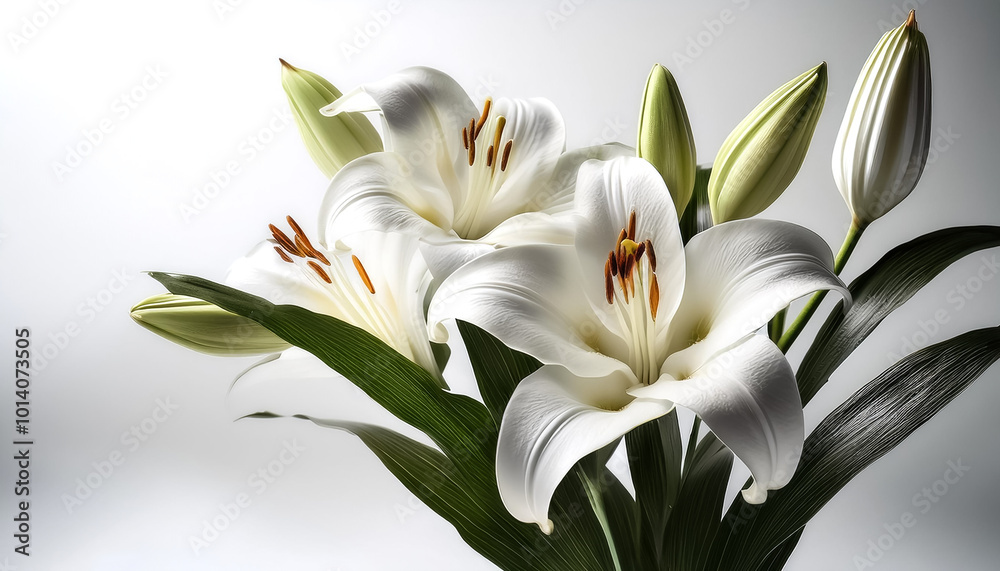 Fototapeta premium white lilies on a solid white background