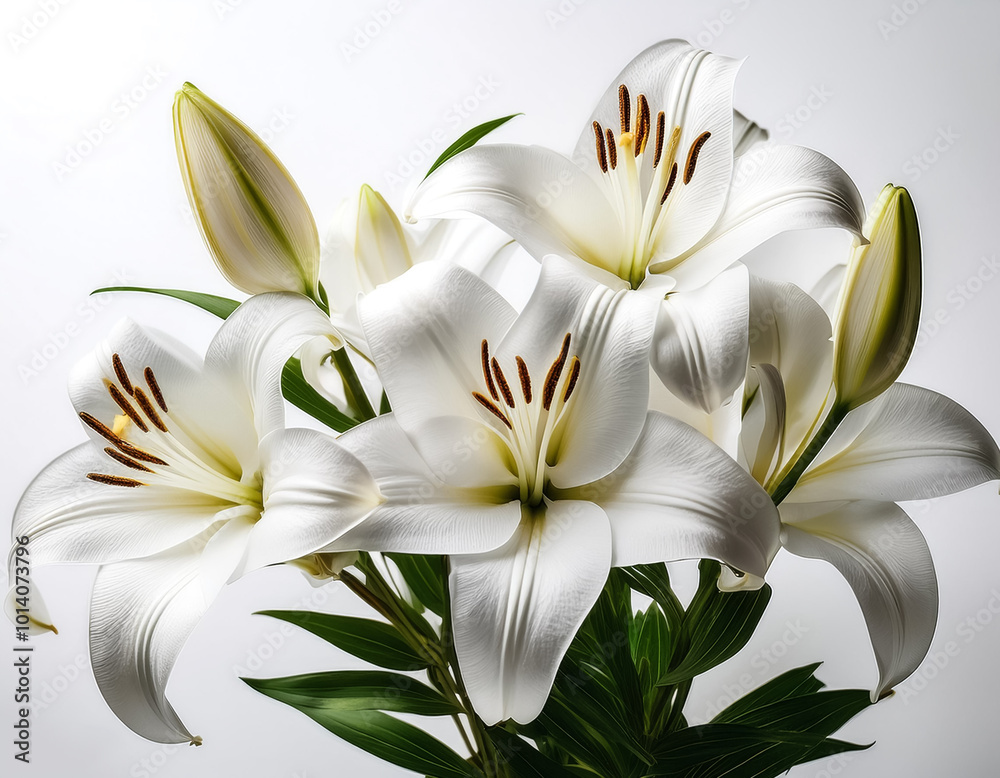 Fototapeta premium white lilies on a solid white background