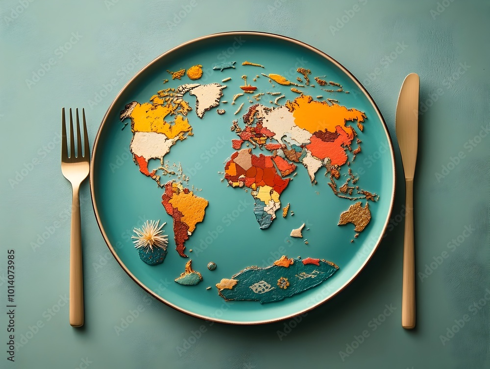 Silverware Map Connecting Cultures Through Culinary Delectable World Map Plate Design ...