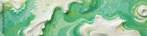 A refreshing marbled paper composition in minty green and creamy coconut white, reminiscent of tropical drinks, featuring swirling patterns that evoke a sense of vacation, Generative AI