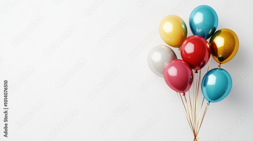 Colorful balloons cluster with shiny surface against white background