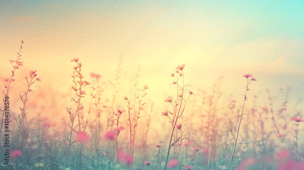 Ethereal meadow with wildflowers basking in soft pastel light, capturing the essence of tranquility and natural beauty at dawn. Ethereal meadow with wildflowers basking in soft pastel light, capturing the essence of tranquility and natural beauty at dawn.
