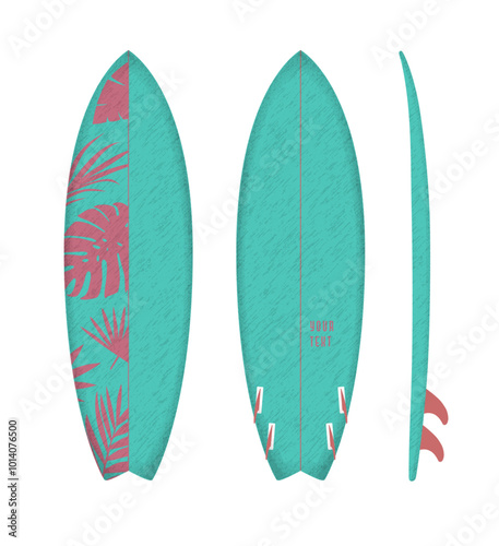 Turquoise Floral Surfboard Vector Design (Heavy File Due to Textures)