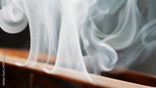 closeup shot captures smoke burning incense inwooden box evokingtranquil atmosphere perfect meditation spiritual rituals cinematic 4K quality macro meditate infuriated natural sacred