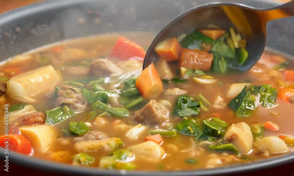 Warm bowl of minestrone soup Video