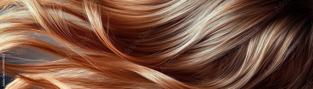 Close-up of smooth, flowing brown hair with highlights, showcasing texture and shine. Perfect for beauty and hair care themes.