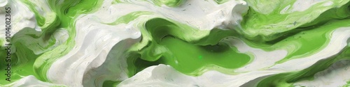 Bright green and soft white blend beautifully, creating a fresh design reminiscent of matcha tea and calming experiences with glossy lacobel highlights, Generative AI photo