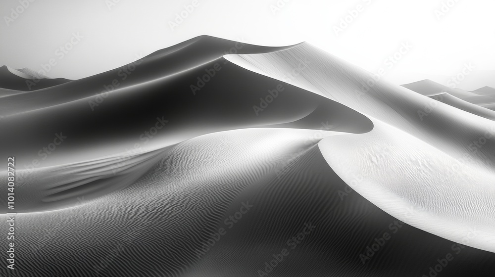 Serene desert dunes in monochrome, abstract landscape art concept
