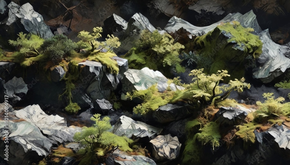 Deep charcoal and light moss create a striking contrast, reflecting the balance of shadows and light in nature, Generative AI Deep charcoal and light moss create a striking contrast, reflecting the balance of shadows and light in nature, Generative AI