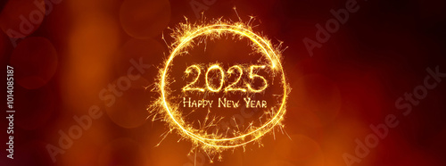 Wide Angle Happy New Year 2025 Greeting card. photo