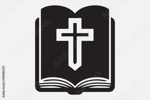 Silhouette of an open book with a cross symbol.