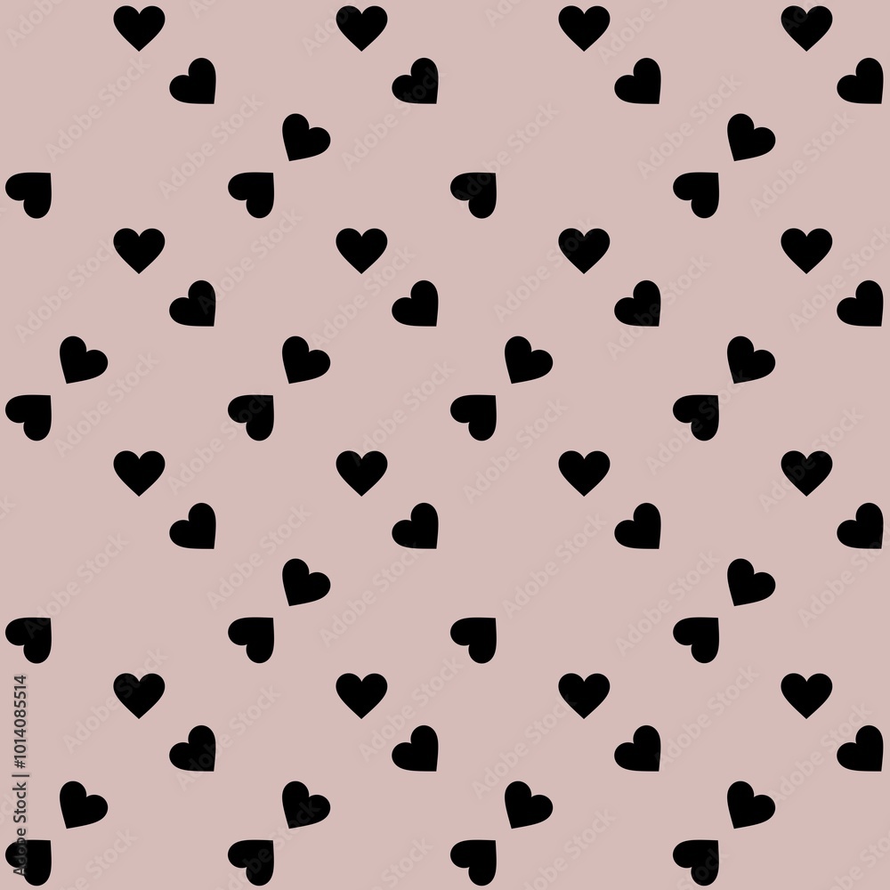 Small Hearts Black Pattern with Beige Background Small Hearts Black Pattern with Beige Background