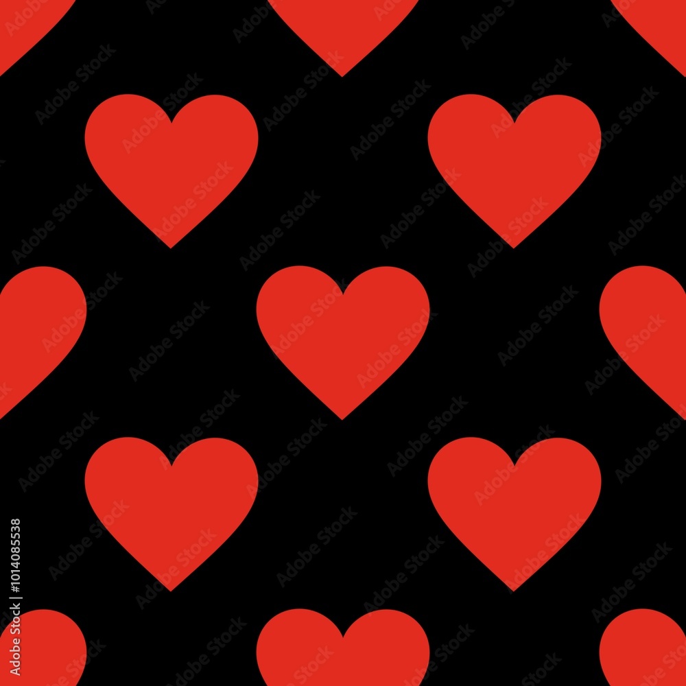 Big Hearts Red Pattern with Black Background Big Hearts Red Pattern with Black Background