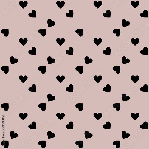 Small Hearts Black Pattern with Beige  Background
