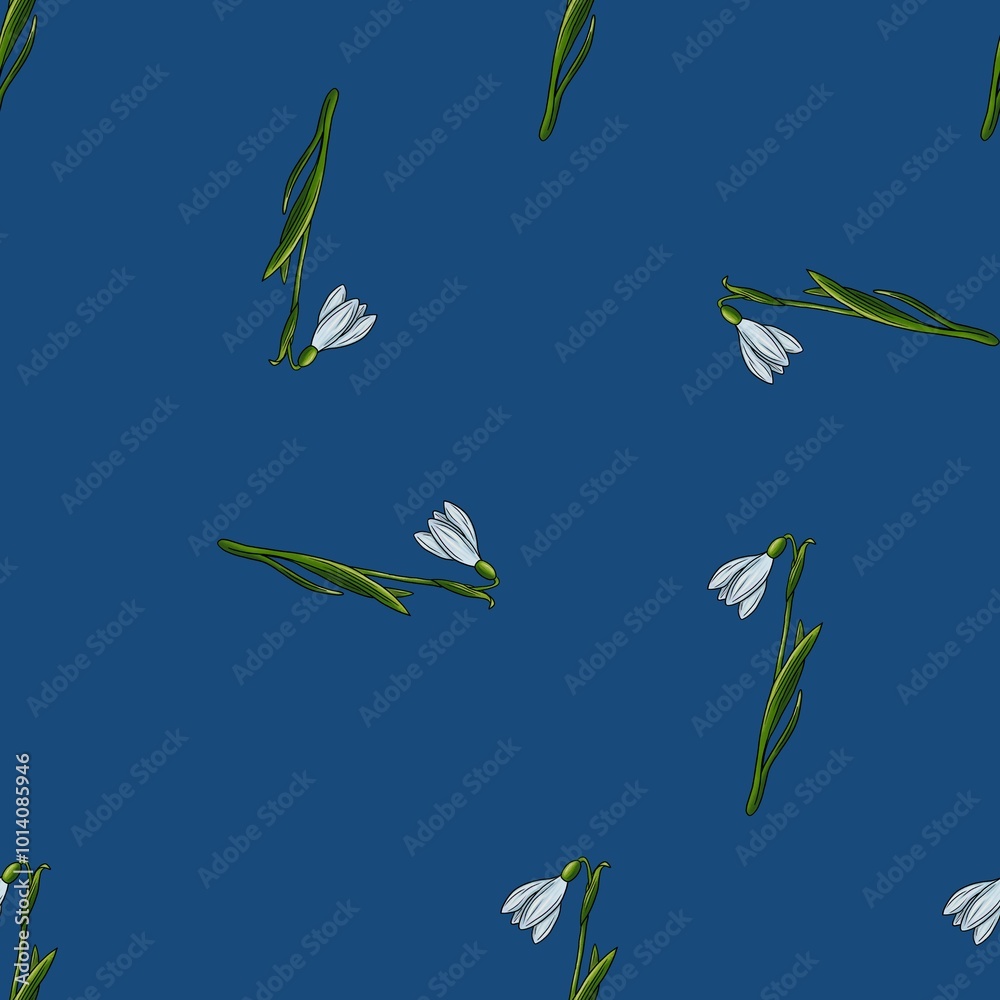 Snowdrops Chaotic Pattern with Blue and Black Background Snowdrops Chaotic Pattern with Blue and Black Background