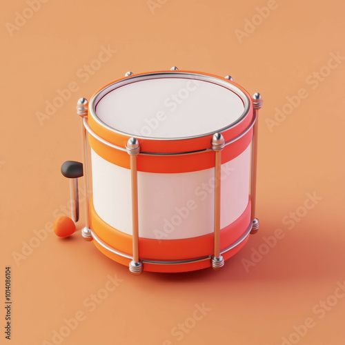 3D Miniature Drum Icon: Small Percussion Instrument Illustration Logo