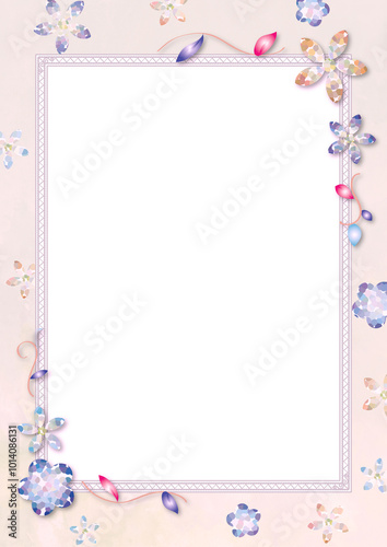 クリスタルフラワーのフレーム、カード背景、ピンク