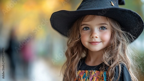 cute girl in witch costume for Halloween